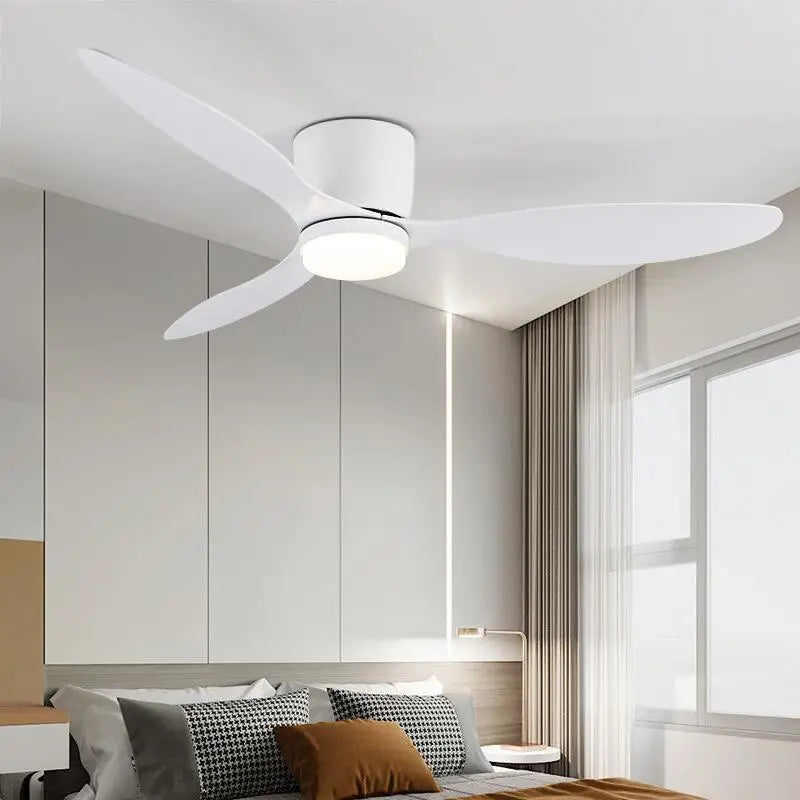 42-52 Inch Ceiling Fans with DC Motor — Remote Control Low Floor Cooling Fans, No Light, White Wood & Black Options | Bowlift
