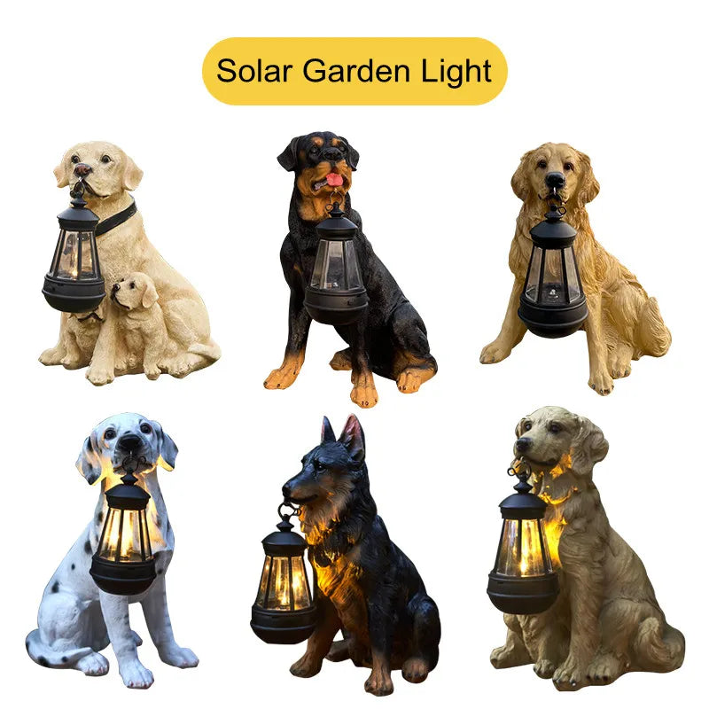 Solar-Powered Outdoor Resin Dog Statue Lamp | Bowlift