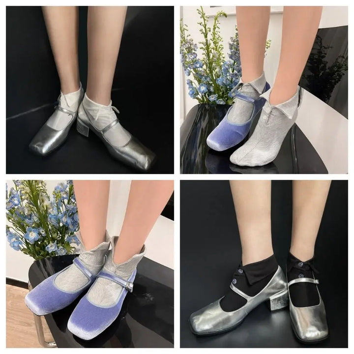 BowLift | Soft Grip Button Ankle Socks