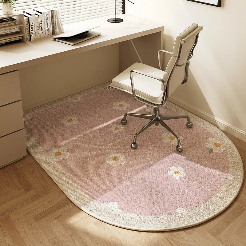 BowLift | Round Office Chair Mat 100cm – Beige Striped Non-Slip Carpet Protector