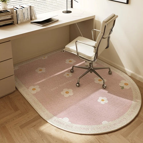 BowLift | Round Office Chair Mat 100cm – Beige Striped Non-Slip Carpet Protector