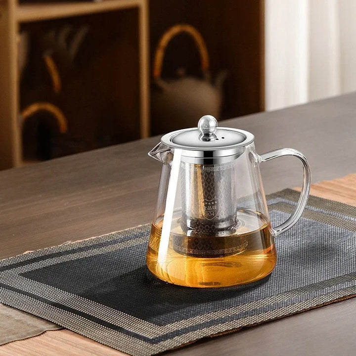 BowLift | 450ml-950ml Heat Resistant Glass Teapot – Stainless Steel Tea Filter, Flower Kettle for Kung Fu Tea, Puer and Oolong Tea