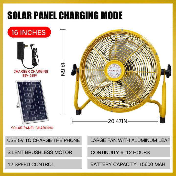 214-Inch Portable Rechargeable Table Fan – Solar & AC Powered Dual Input for Home, Camping & Fishing | Bowlift