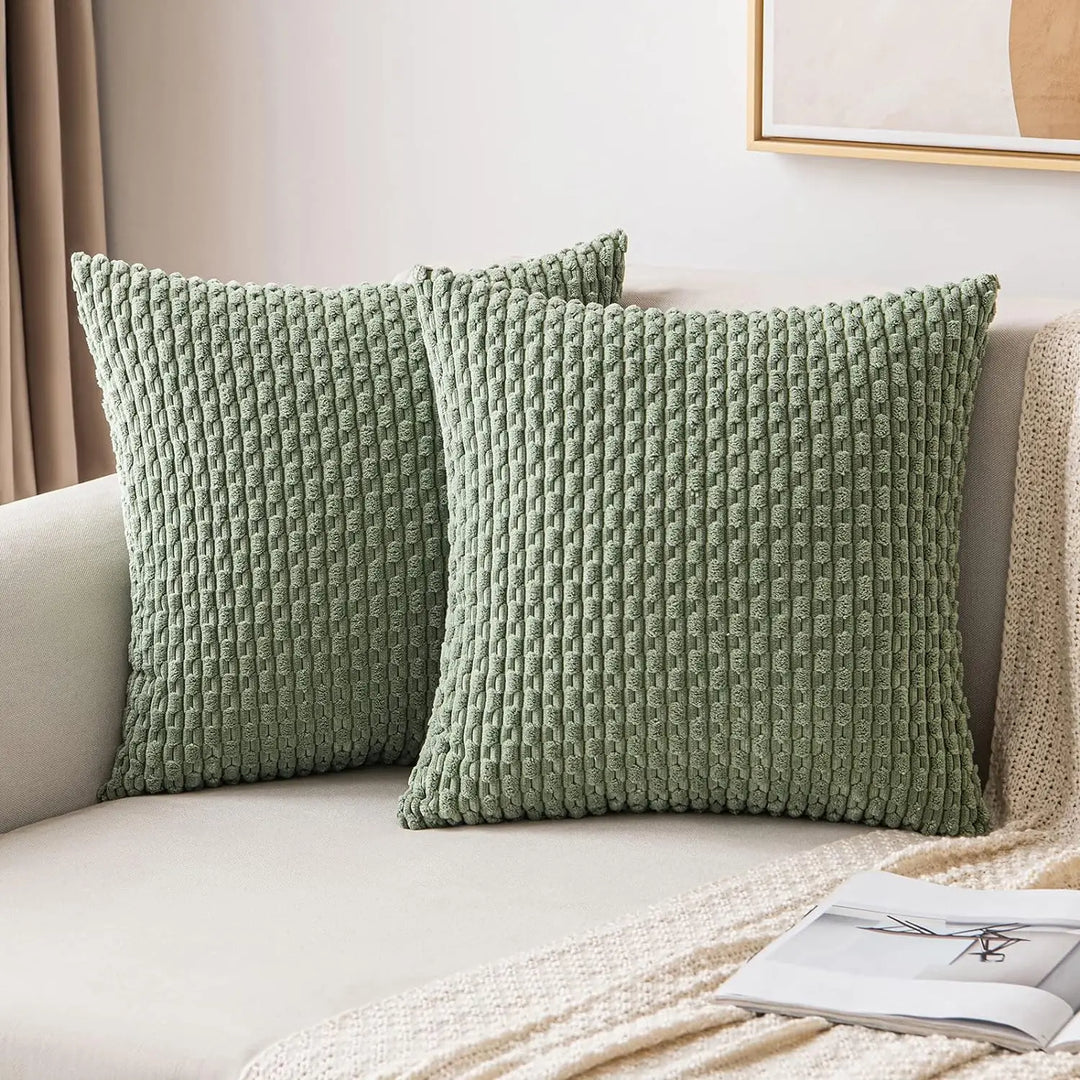 BowLift | Soft Ribbed Velvet Decorative Pillow with Stripes in Boho Style for Sofa and Bed