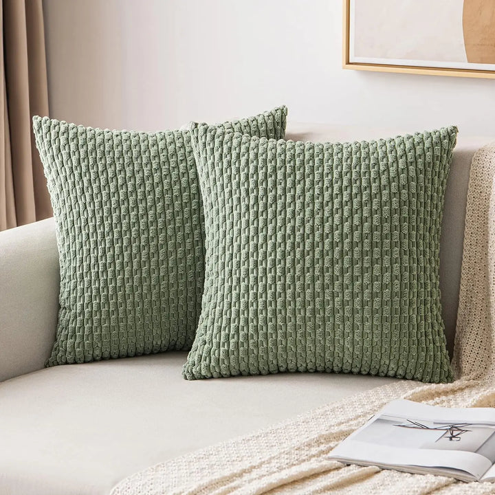 BowLift | Soft Ribbed Velvet Decorative Pillow with Stripes in Boho Style for Sofa and Bed