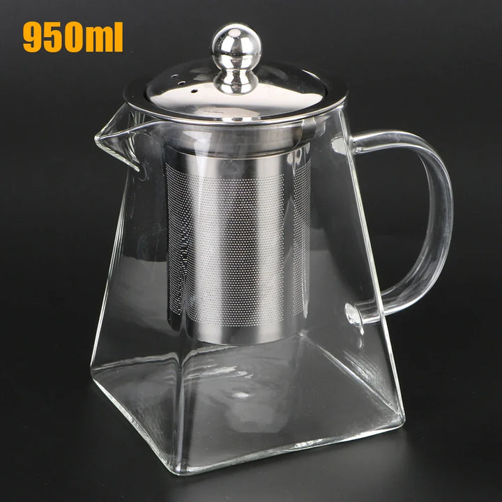 BowLift | Teavora Glass Teapot with Stainless Steel Infuser | Heat Resistant & Dishwasher Safe | For Loose Tea & Tea Flowers | 550/750/950 ml