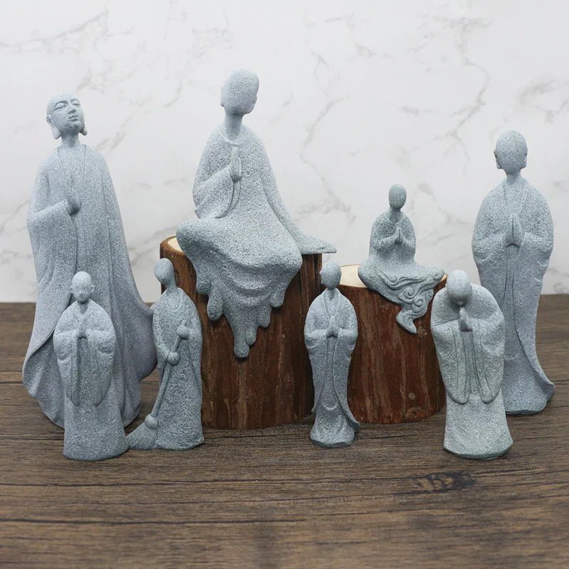 BowLift | Buddha Stone Statue Small Buddhist Monks Tibetan Buddhism Figures Zen Garden Ornament Meditation Home Aquarium Decoration