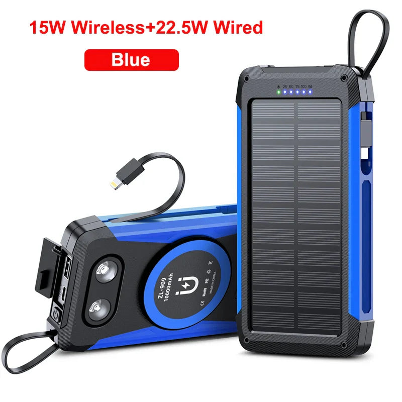BowLift | Voltaris MagCharge Solar Powerbank 10000mAh | Magnetic Wireless Charging | 22.5W Fast Charging Function | With Cable & Flashlight | For iPhone, Samsung & Co.