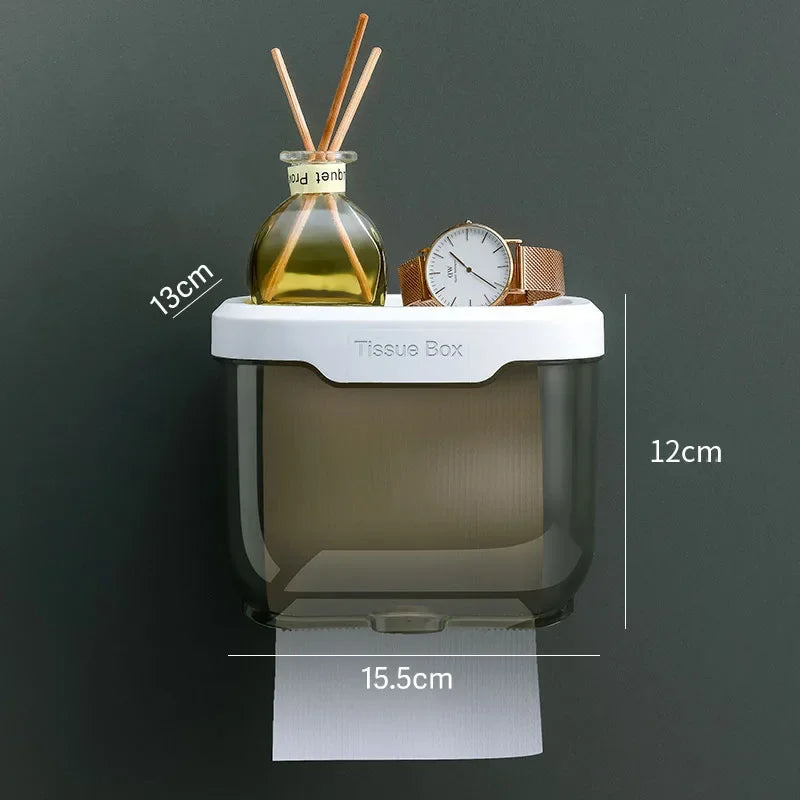 BowLift | Wall-Mounted Toilet Paper Holder | With Shelf & Waterproof Box | Modern & Space-Saving