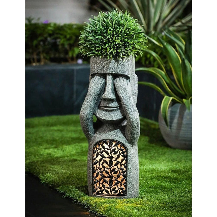 Flower pot with face & LED – Decoration for garden and balcony lighting | Bowlift
