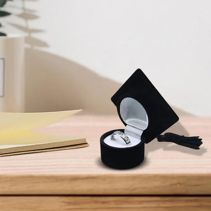 BowLift | Graduation Cap Shaped Flannel Jewelry Ring Storage Box