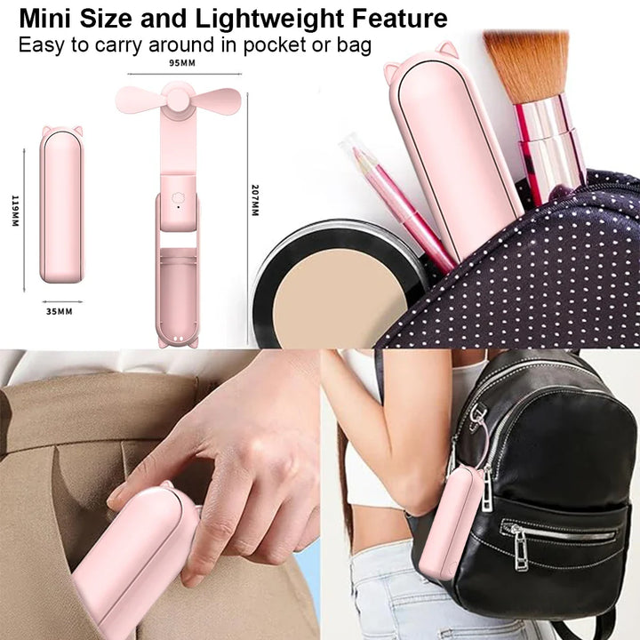 Portable Mini Handheld USB Fan – Rechargeable Folding Pocket Fan with Battery, Cooling Hand Fan and Power Bank Function | Bowlift