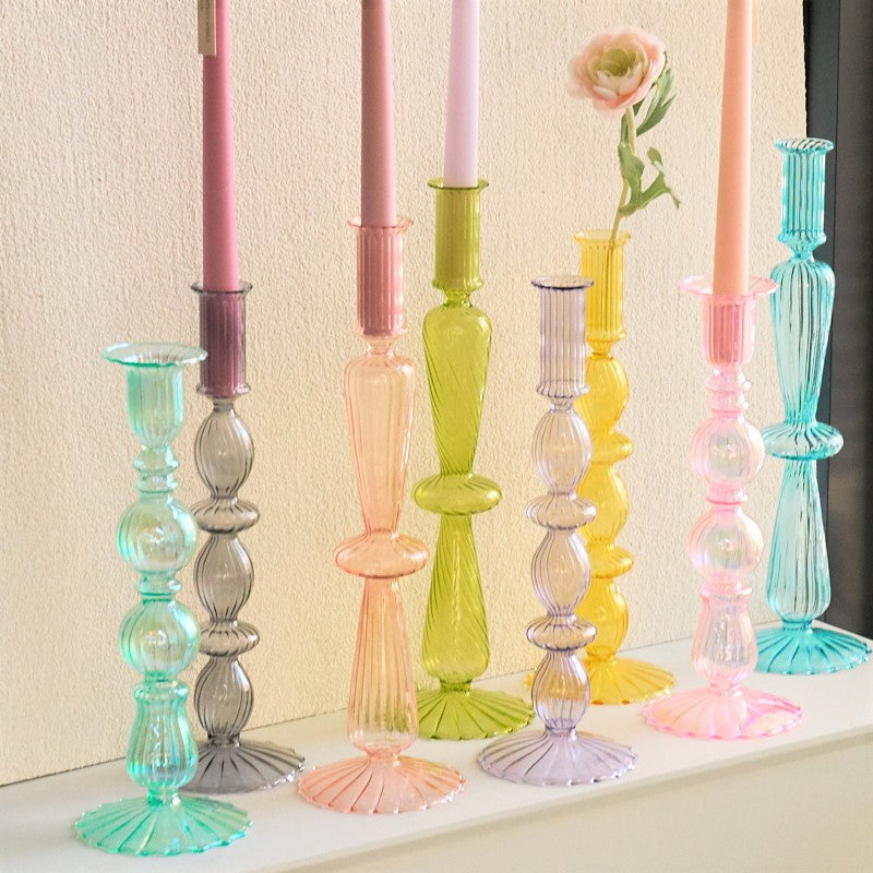 Ribbed Glass Candleholders - Pastel | Bowlift
