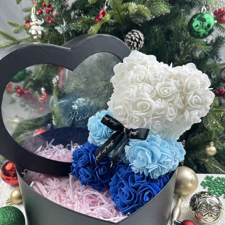 BowLift | 9.8in Artificial Rose Teddy Bear Gift with Display Box - Romantic Anniversary or Valentine's Day Decor