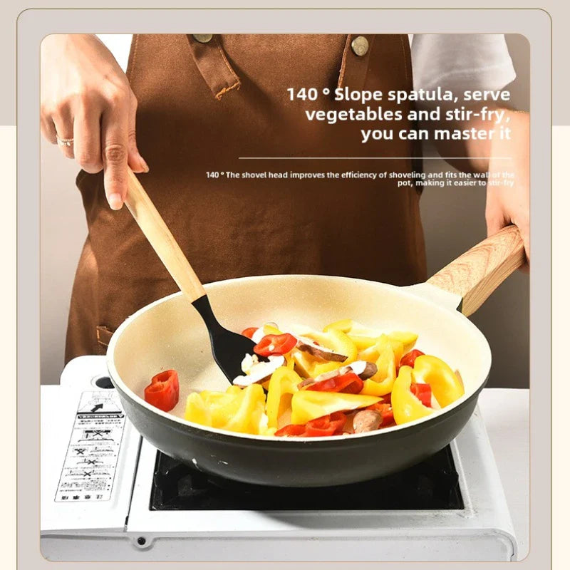 BowLift | Culinora Silicone Kitchen Utensils Set | Heat Resistant up to 230 °C | 12-piece with Wooden Handles | Whisk, Spatula, Tongs & more