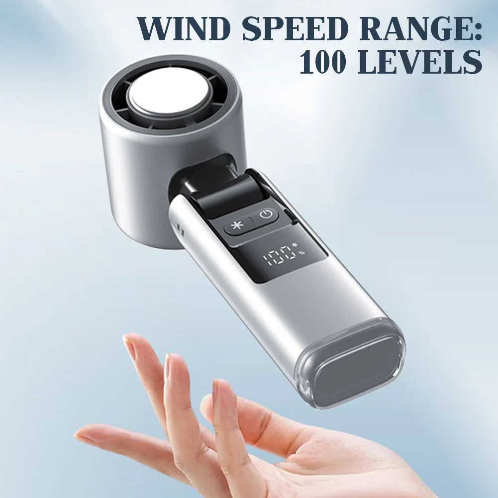 BowLift | CoolioX Mini Hand Fan | 100 Wind Levels & Digital Display | Foldable & USB Rechargeable | 4000 mAh Battery