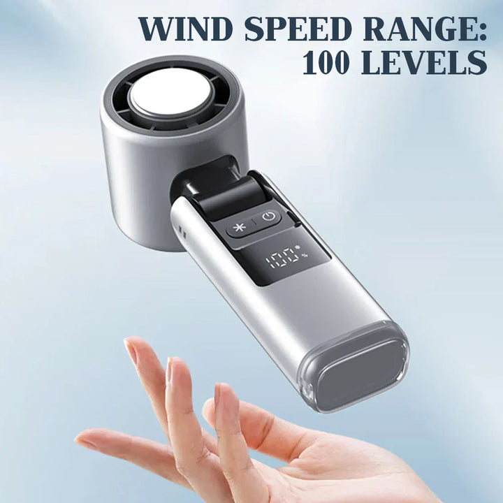 Mini handheld fan with 100 wind levels and digital display | Bowlift