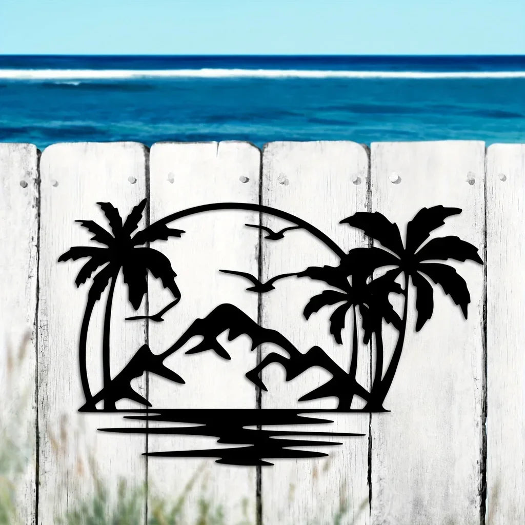 Tropical Palm Tree Island Metal Plaque Wall Decoration For Living Room Dining Room Creative Home Decor | Bowlift
