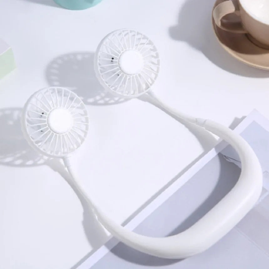 USB Portable Hands-Free Neck Fan - Rechargeable Mini Sports Fan, 3-Speed Adjustable Dual Fan for Home Office & Outdoor Use | Bowlift