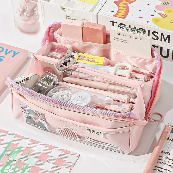 BowLift | Pencil case KIDZORA CrystalBag | Transparent & Versatile | 10-pocket design | Large capacity for school & leisure