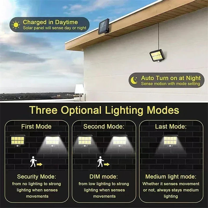BowLift | LuminaX Solar | 100 COB LED Solar Light | IP65 | Motion Sensor & 3 Modes | Wireless Outdoor Lighting