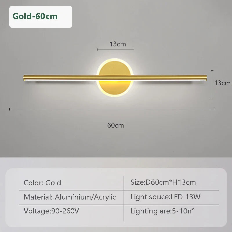 BowLift | LED Wall Light LineaLux | Black & Gold | 40/60/80 cm | Warm, Cold & Three-Color Light | Modern Mirror & Wall Lighting