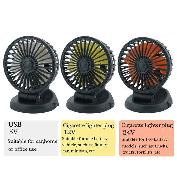 BowLift | Ventoro Auto Fan 12V/24V/5V | USB or Cigarette Lighter | Rotatable & Compact | For Car, Truck, SUV, Motorhome & Office