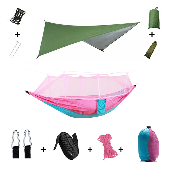 BowLift | Trek Viva Camping Hammock | Integrated Mosquito Net & Rain Cover | Ultralight & Tear Resistant | 3-in-1 Outdoor Solution