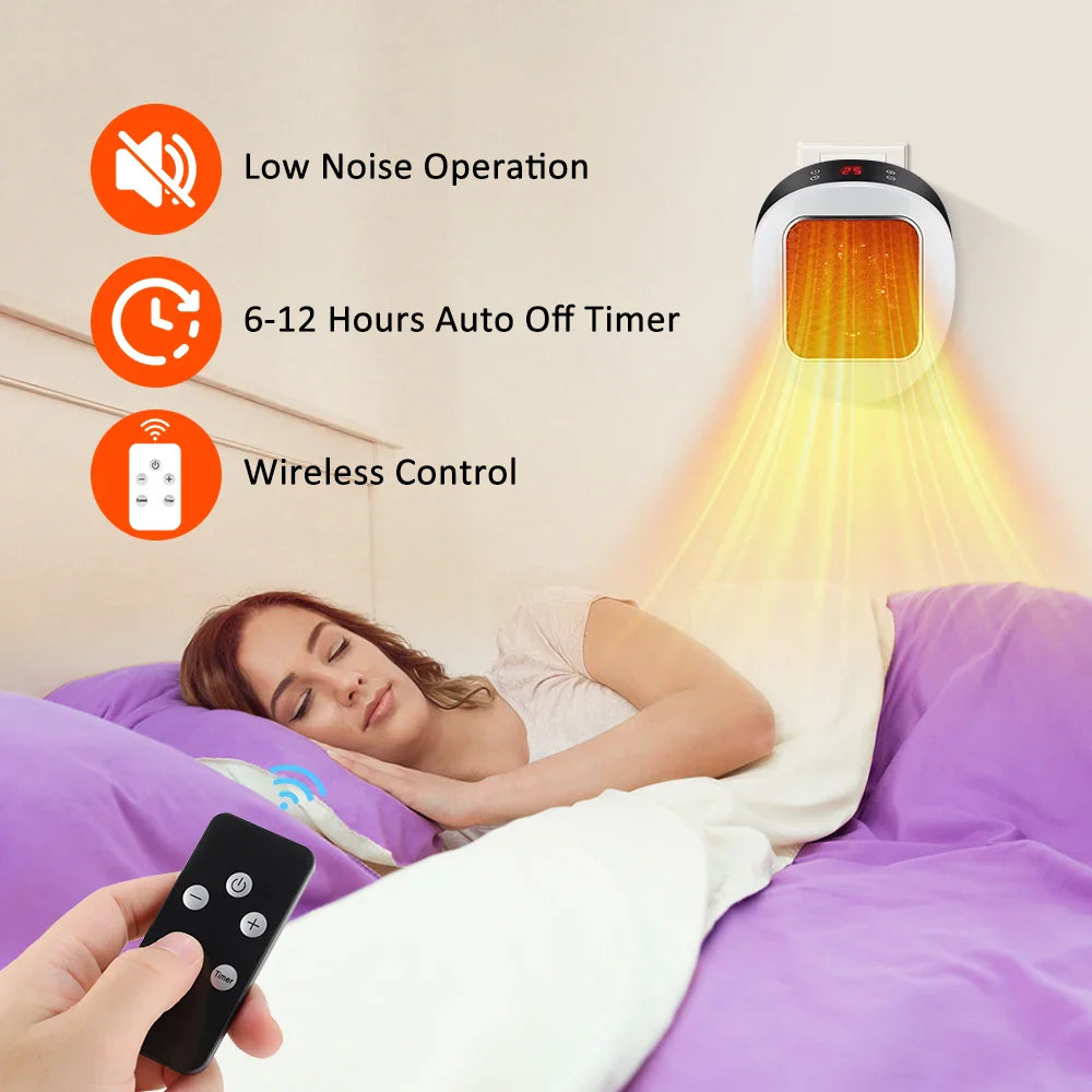 BowLift | ThermoLux Mini Wall Heater 600W | Compact Electric Heater with Remote Control | Wall Socket Heater with Thermostat & Timer | Quick Heat in 3 Seconds