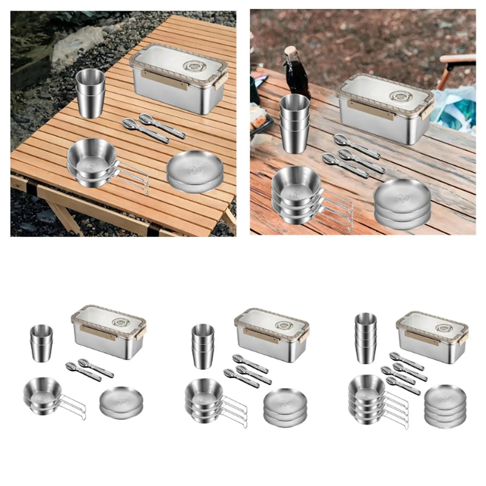 BowLift | Camping Messware Kit Stainless Steel Dinnerware with Storage Box – CampSet