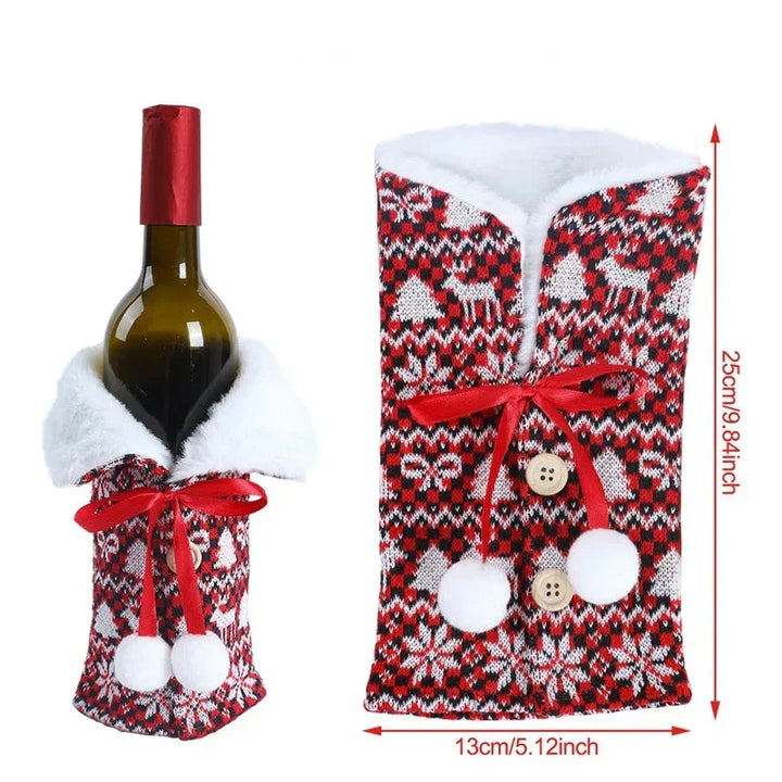 Christmas bottle cover with fur collar – festive cover for wine bottles, gnome decoration for Christmas, perfect as gift wrapping | Bowlift