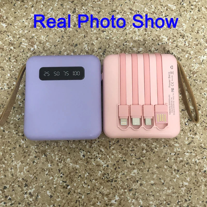 BowLift | Mini Powerbank with Mirror Display | 20,000 mAh | Quick Charge Function & Integrated Cables | For iPhone, Samsung, Xiaomi & more