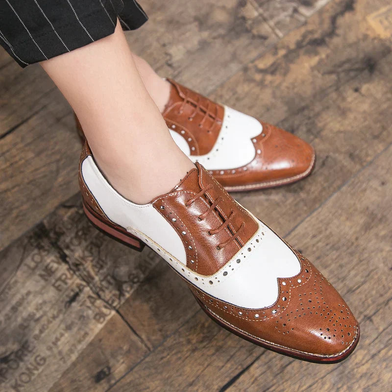 BowLift | Men's Luxury Shoes Brogue Lace-up Casual British Style Contrast Color Oxford Office