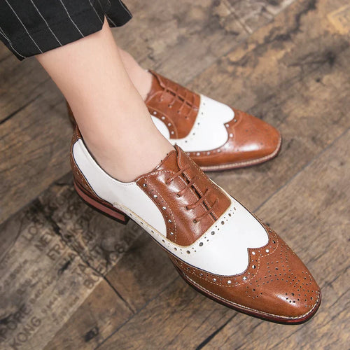 BowLift | Men's Luxury Shoes Brogue Lace-up Casual British Style Contrast Color Oxford Office
