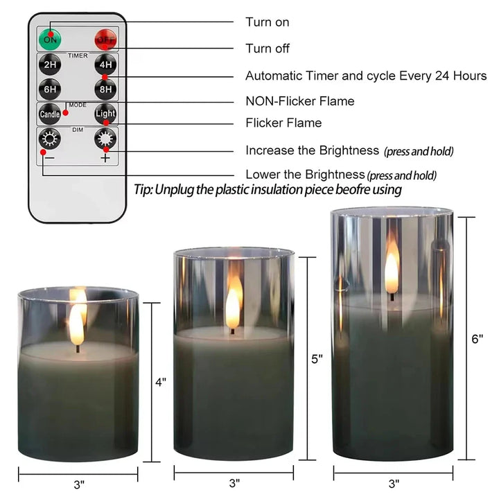 BowLift | Lumièrea | LED Candle Set with Glass | Flickering & Remote Control | Timer | Wedding & Christmas