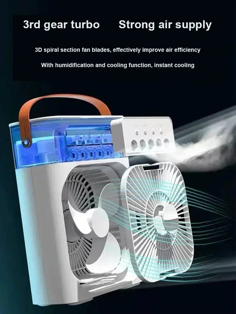 3-in-1 Mini Air Cooler Fan – Portable Household Air Conditioner with LED Night Light, Humidifier, and Adjustable Air for Home & Office | Bowlift