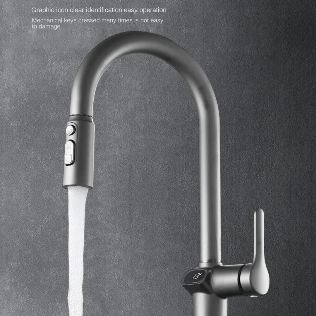 BowLift | Pull-out Kitchen Faucet with Digital Display and Swivel Spout