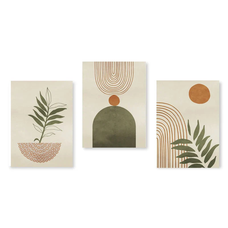 Set of 3Pcs Modern Abstract Bohemian Minimalist Geometric Wall Art Fine Art Canvas Prints Posters Pictures For Living Room Decor | Bowlift