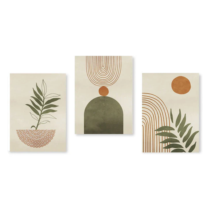 Set of 3Pcs Modern Abstract Bohemian Minimalist Geometric Wall Art Fine Art Canvas Prints Posters Pictures For Living Room Decor | Bowlift