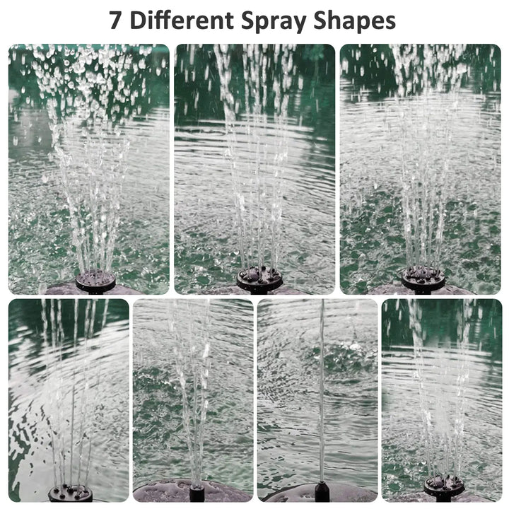 BowLift | AquaLume Solar Spring | 3W Solar Fountain with LED Color Play | Up to 60 cm Fountain Height | 7 Nozzle Attachments
