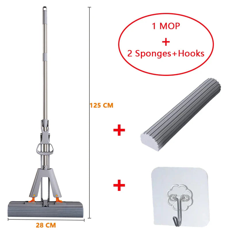 BowLift | Mopilo Folding Sponge Mop | Without Hand Contact | 125 cm Length | For Tiles, Wood & Glass