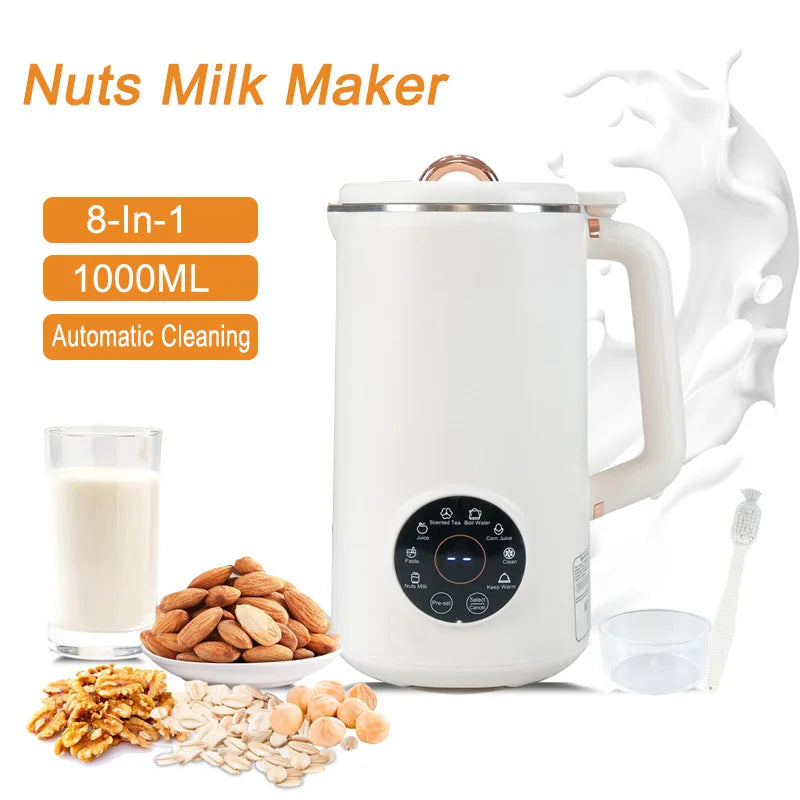 BowLift | PlantPure Plant Milk Maker 8-in-1 | For Nut, Oat & Soy Milk | 1000 ml Capacity | BPA-free