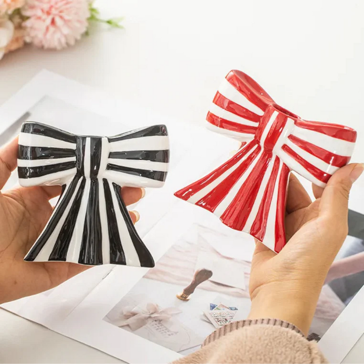 Classic Striped Bow Ceramic Candle Holder | Bowlift