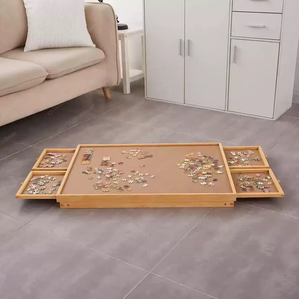 BowLift | Folding Wooden Puzzle Table with 4 Storage Drawers for Up to 1500 Pieces