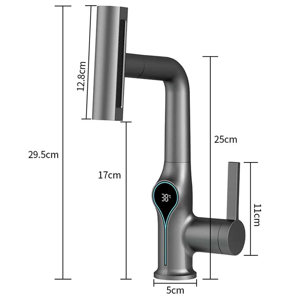 BowLift | Faucet with Waterfall Jet Temperature Display and Adjustable Sprayer