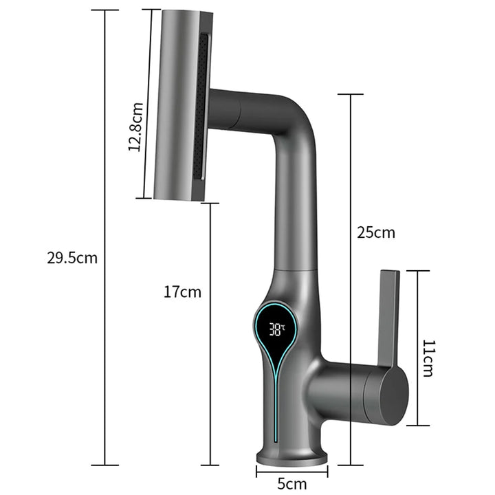 BowLift | Faucet with Waterfall Jet Temperature Display and Adjustable Sprayer