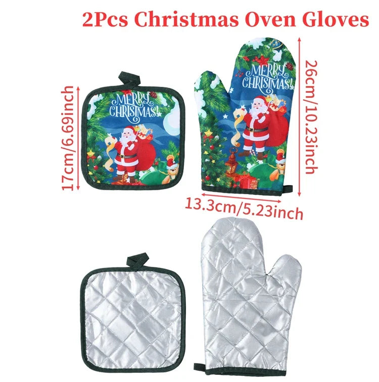 BowLift | HollyHeat Oven Gloves 2-Piece Set | Christmas Baking Gloves with Festive Design | Heat Resistant Kitchen Gloves for Christmas & New Year