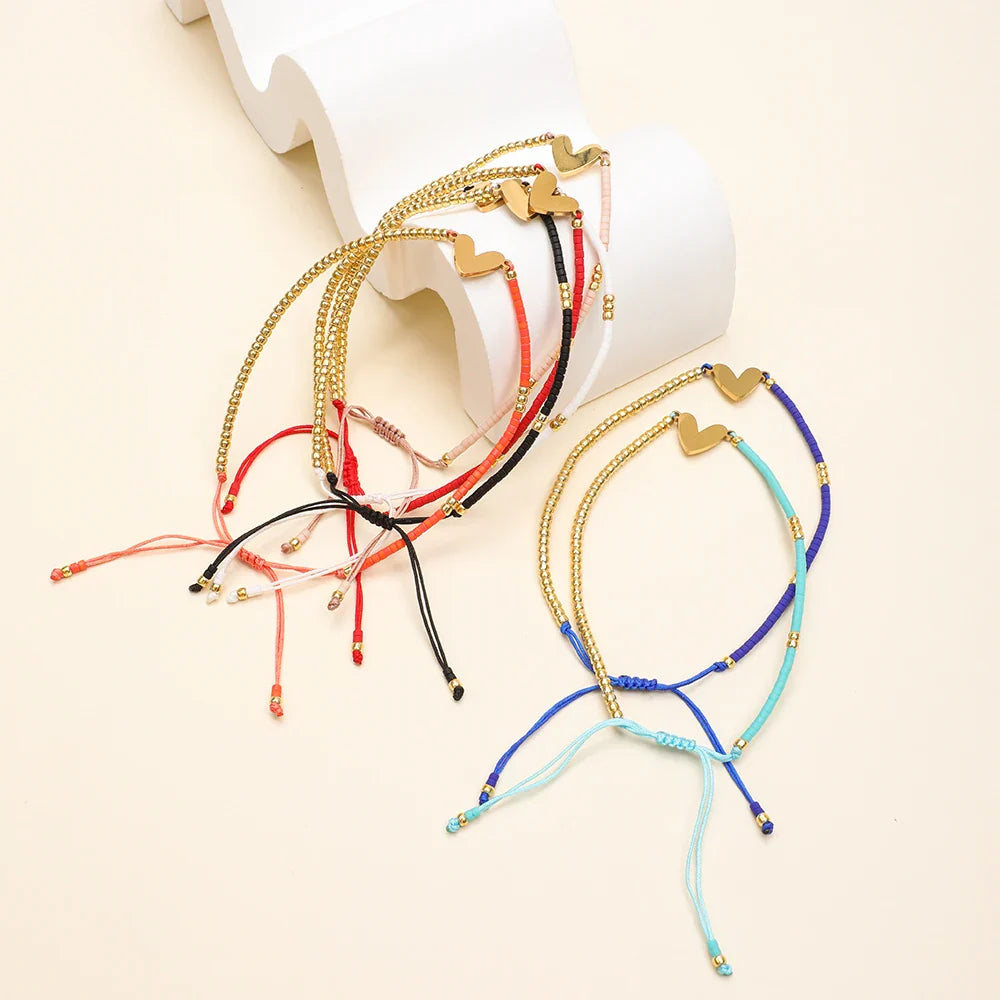 BowLift | Adjustable Dainty Beaded Flat Heart Bracelet