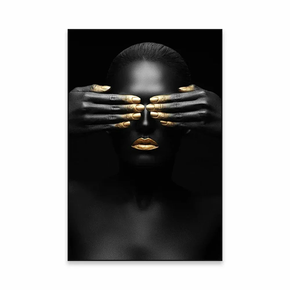 Golden Girl Fashion Wall Art Fine Art Canvas Prints Modern Abstract Portrait Pictures For Living Room Bedroom Boutique Salon Art Decor | Bowlift