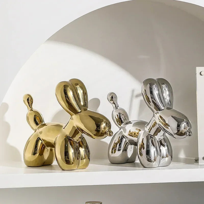 BowLift | Nordic Ceramic Balloon Dog Sculpture Gold Animal Decorations Statue Living Room Ornaments Creative Desktop Ornament Home Decor
